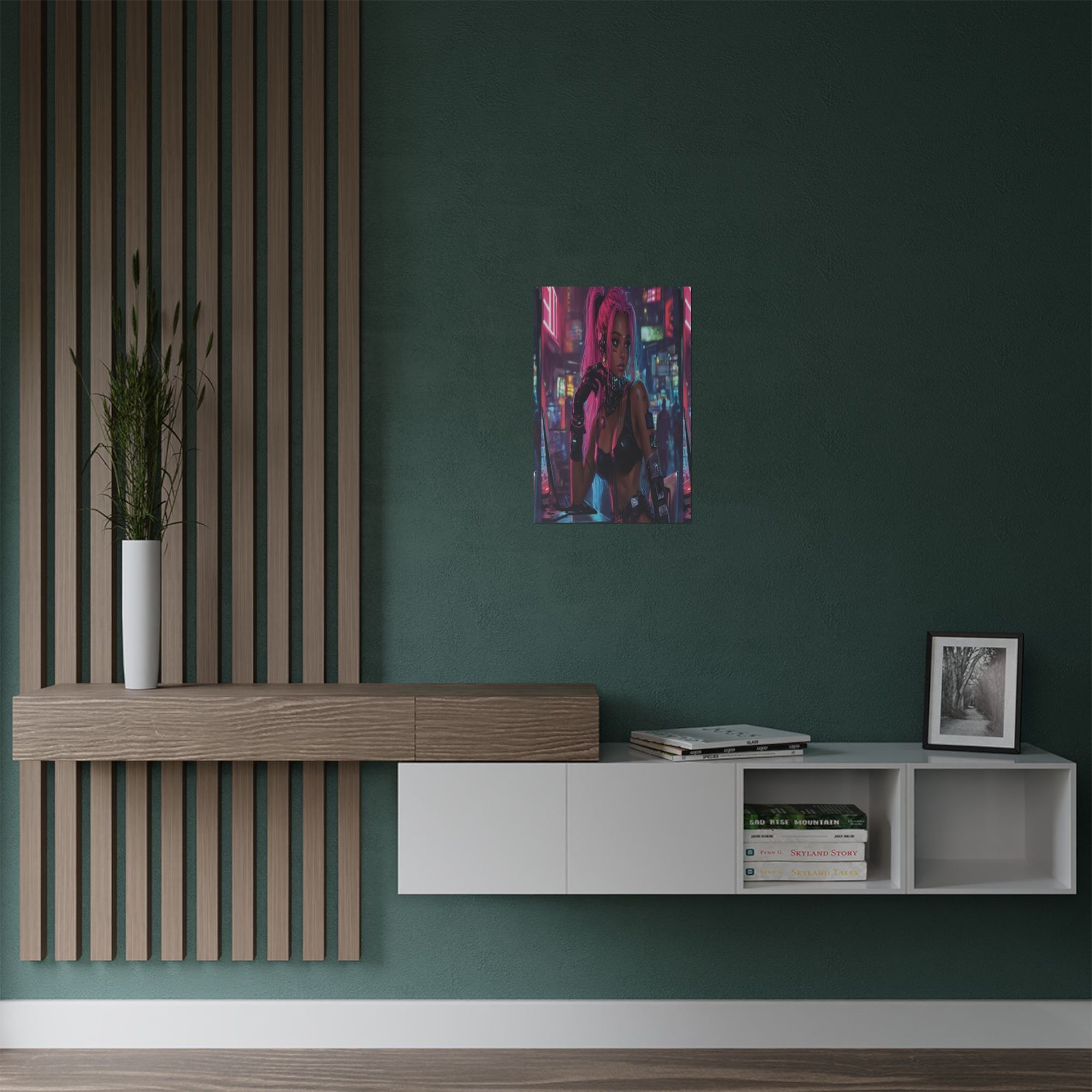 Neon Vigil: Cyber Siren Wall Art
