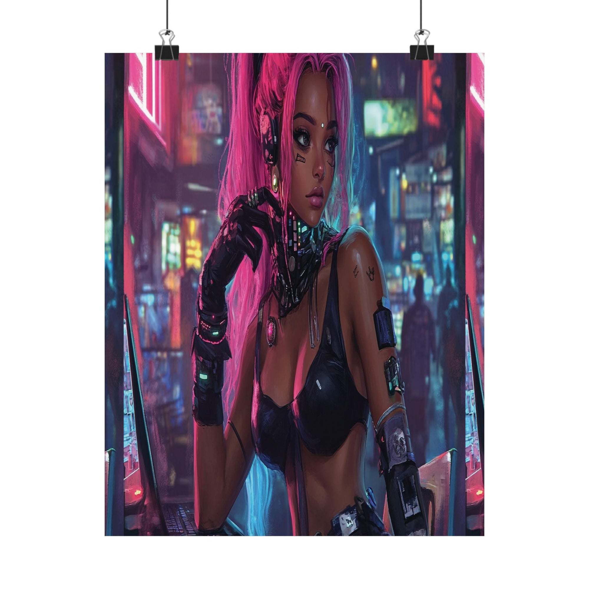 Neon Vigil: Cyber Siren Wall Art