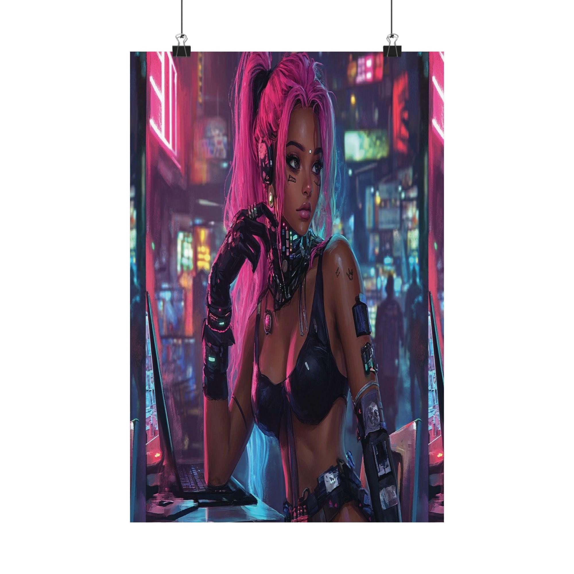 Neon Vigil: Cyber Siren Wall Art