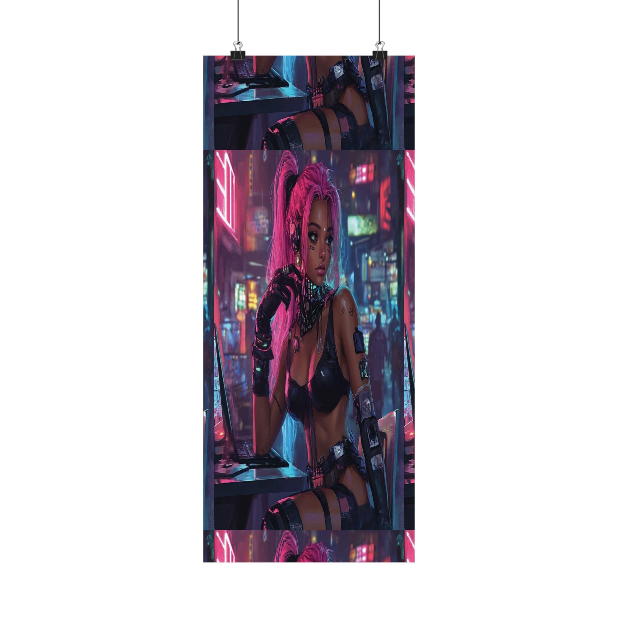 Neon Vigil: Cyber Siren Wall Art