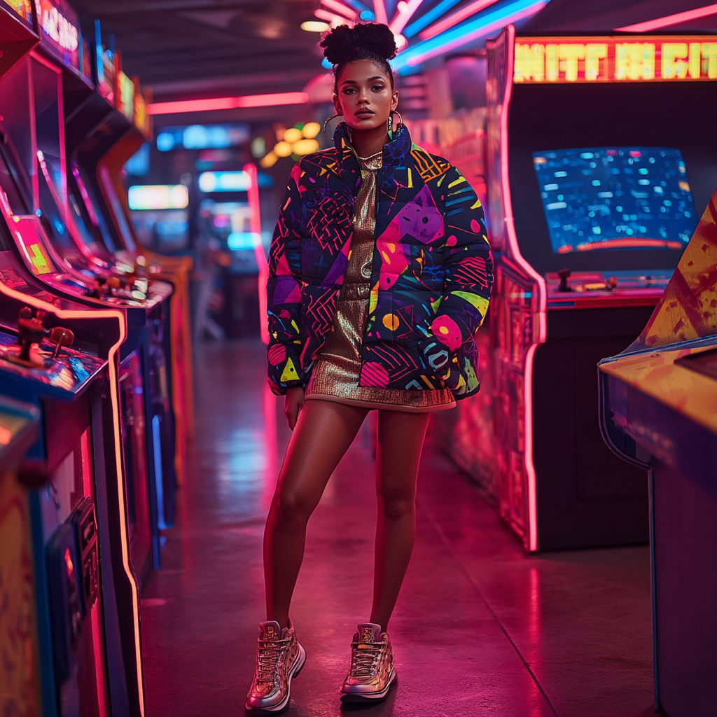 Neon Prism Women’s All-Over-Print Puffer Jacket