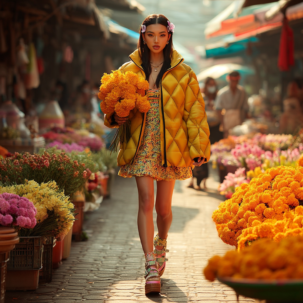 Golden Geo Women’s Quilted AOP Puffer Jacket