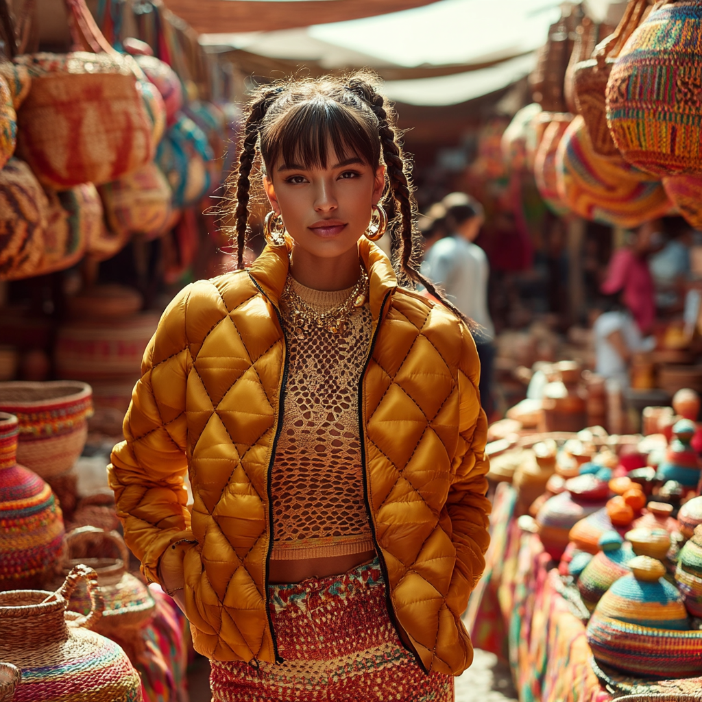 Golden Geo Women’s Quilted AOP Puffer Jacket