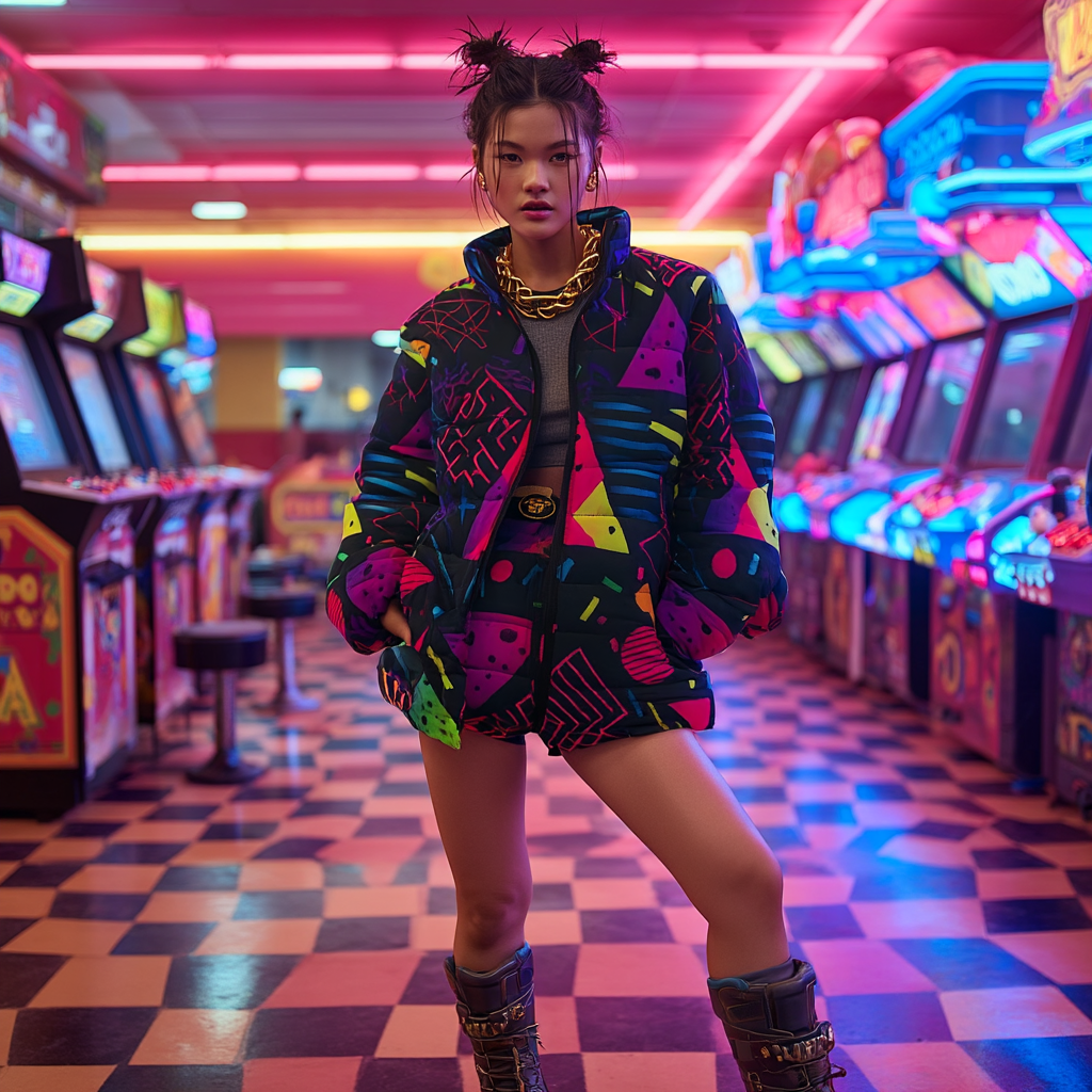 Neon Prism Women’s All-Over-Print Puffer Jacket