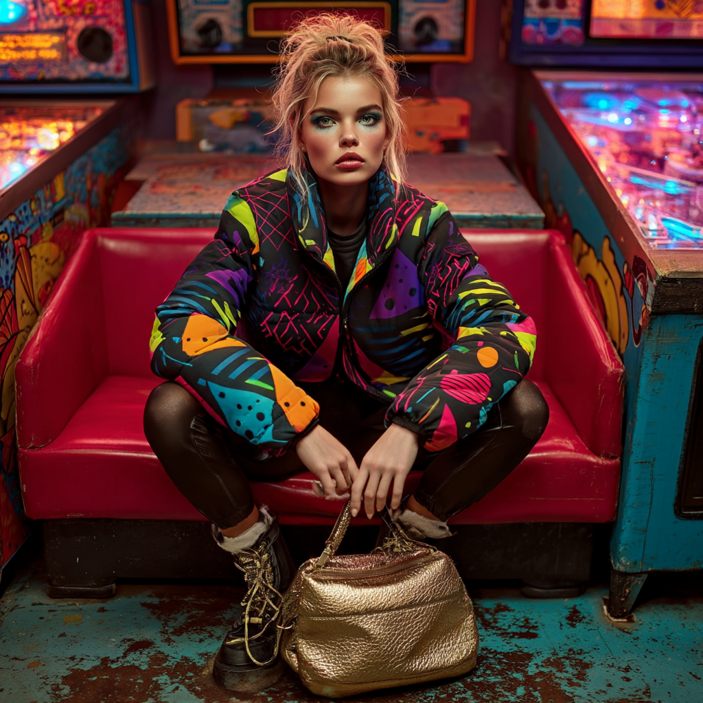 Neon Prism Women’s All-Over-Print Puffer Jacket