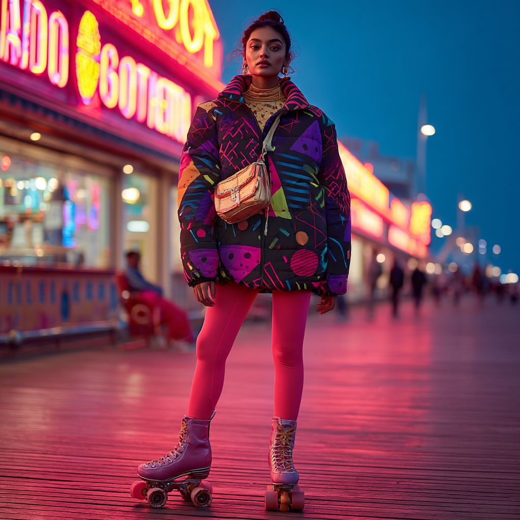 Neon Prism Women’s All-Over-Print Puffer Jacket