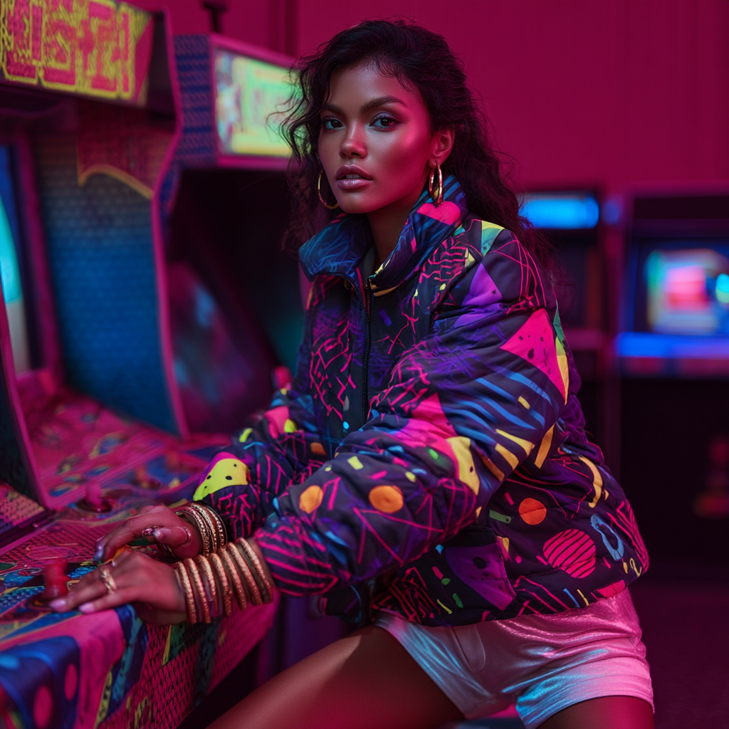 Neon Prism Women’s All-Over-Print Puffer Jacket