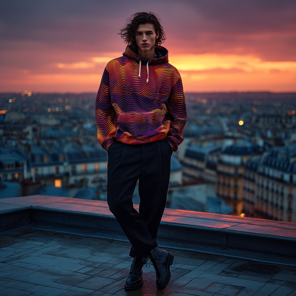 Retro Wave Unisex AOP Pullover Hoodie