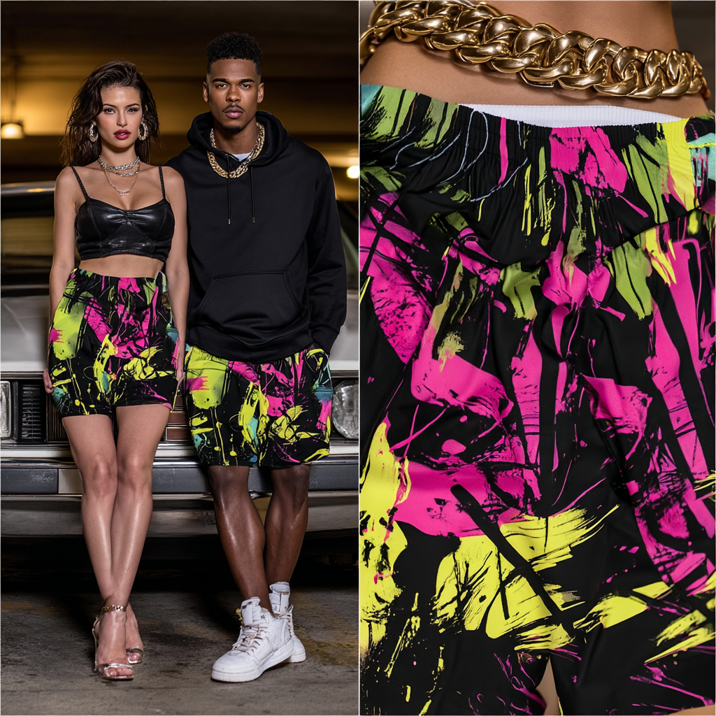 Neon Chaos Graffiti Basketball Shorts